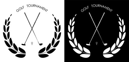 symbol, emblem of golf club with laurel wreath for competition. Golfer sports equipment. Active lifestyle. Vectorのイラスト素材