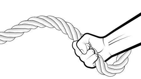 strong male hand of athlete is engaged with thick twisted rope. Development of endurance and strength in sports with of ropes. Vectorのイラスト素材
