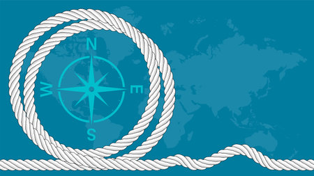 Compass dial icon in rope loops. Sea voyages and discoveries. Adventurism. Vectorのイラスト素材