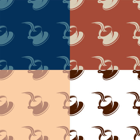 set of seamless patterns with coffee mug icon with drink on white background. Design element for coffee shop. Contrast minimalistic vectorのイラスト素材