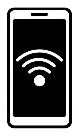 Smartphone icon with wifi sign on screen. Modern digital technologies of communication. Black and white vectorのイラスト素材