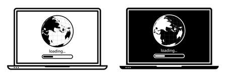 open laptop with symbol of downloading data from world wide web. Downloading and sending information on network. Modern digital communication technologies. Vectorのイラスト素材