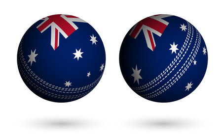 cricket ball in realistic style in colors of australian flag. Summer team sports. 3d vector on white backgroundのイラスト素材