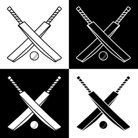 crossed wooden bats and cricket ball icon on white background. Summer team sports. Vectorのイラスト素材