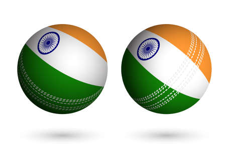 cricket ball in realistic style in colors of flag of india. Summer team sports. 3d vector on white backgroundのイラスト素材