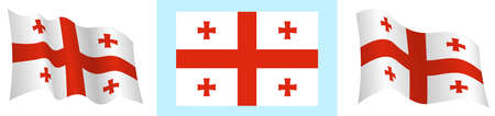 flag of Georgia in static position and in motion, fluttering in wind in exact colors and sizes, on white backgroundのイラスト素材
