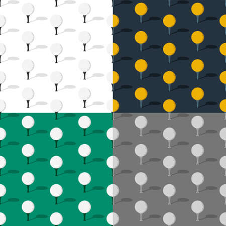set of seamless patterns with sport ball for golf on stand, tee with shadow. Golf competition. Vectorのイラスト素材