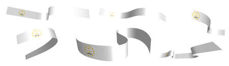 Set of holiday ribbons. flag of american state of Rhode Island waving in wind. Separation into lower and upper layers. Design element. Vector on white backgroundのイラスト素材