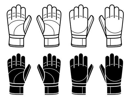 pair of goalkeeper gloves for playing classic football. Soccer goalie protective gear. Isolated vector on white backgroundのイラスト素材