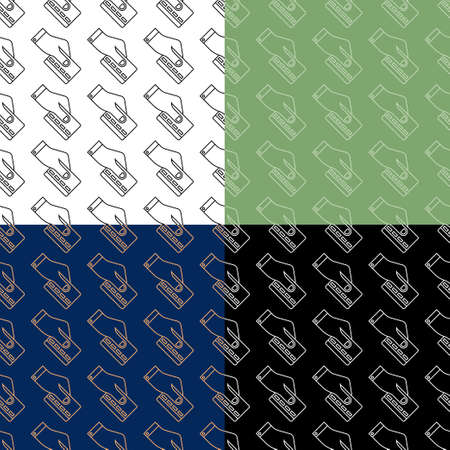 set of seamless patterns with Male hand holds plastic bank credit card. Paying for purchases in store with bank card. Ornament for decoration and printing on fabric. Design element. Vectorのイラスト素材