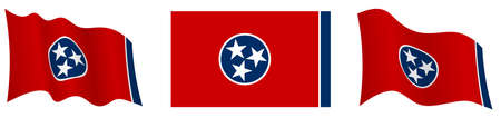 flag of american state of Tennessee in static position and in motion, fluttering in wind in exact colors and sizes, on white backgroundのイラスト素材
