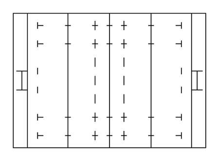 rugby sports field markings lines. Outline rugby playground top view. Sports ground for active recreation. Vectorのイラスト素材