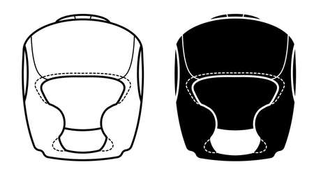 protective boxing helmet. Protective equipment of taekwondo, karate fighter. Black and white vectorのイラスト素材