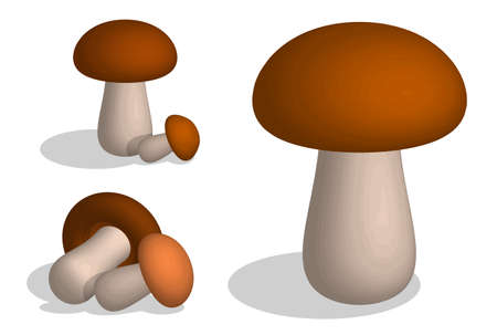 set of 3d edible mushrooms. Mushroom soup. Vegetarian restaurant menu. Minimalistic black and white vectorのイラスト素材