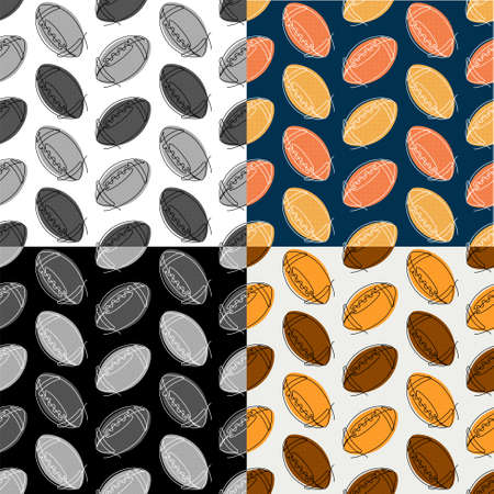 set of seamless patterns with Sports ball for American football. Team sports. Ornament for decoration and printing on fabric. Design element. Vector in cartoonのイラスト素材
