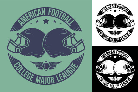 symbol, emblem of sports american football helmet in circle of ribbons for competition. Team sports. Active lifestyle. Vectorのイラスト素材