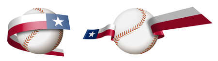 baseball sport ball in ribbons with colors of american state of Texas. Design element for sport competitions. American national sport. Isolated vector on white backgroundのイラスト素材