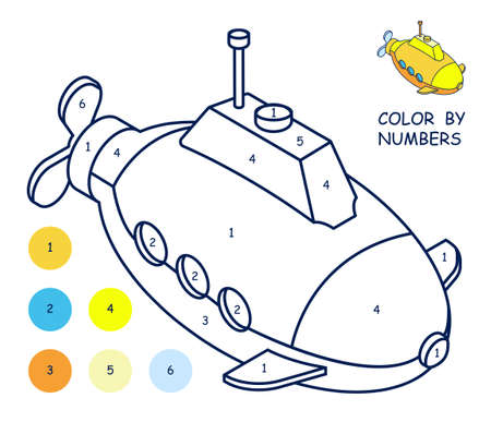 Children linear drawing for coloring book. Submarine in linear. Children toys and entertainment. Underwater research. Isolated vector on whiteのイラスト素材