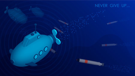 friendly submarines rescue an ally from torpedo attack. Navy forces, submarine fleet. Vectorのイラスト素材