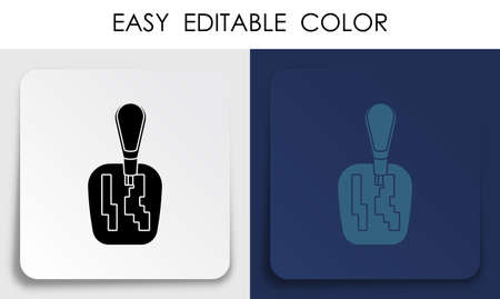 Lever for automatic gearbox icon on paper square sticker with shadow. Car gearbox, transmission repair in service center. Vectorのイラスト素材