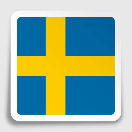 Sweden flag icon on paper square sticker with shadow. Button for mobile application or web. Vectorのイラスト素材