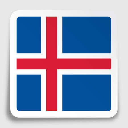 Iceland flag icon on paper square sticker with shadow. Button for mobile application or web. Vectorのイラスト素材