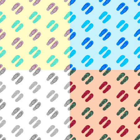 set of seamless patterns with Beach rubber slippers. Beach shoes. Ornament for decoration and...