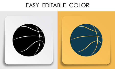 Sports ball for basketball icon on paper square sticker with shadow. Sport equipment. Mobile app button. Vectorのイラスト素材