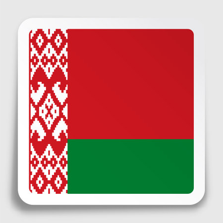 flag republic of Belarus icon on paper square sticker with shadow. Button for mobile application or web. Vectorのイラスト素材
