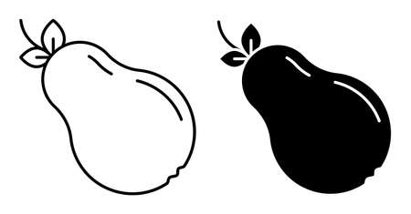 Linear icons. Sweet pear for breakfast for schoolboy. Collecting autumn harvest of fruits. Simple black and white vectorのイラスト素材