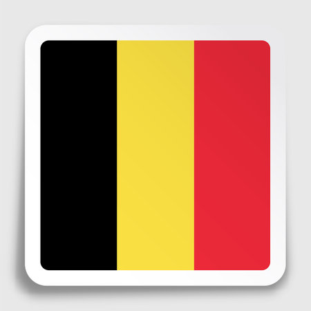 Belgium flag icon on paper square sticker with shadow. Button for mobile application or web. Vectorのイラスト素材