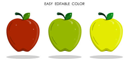 Sweet apples for breakfast for schoolboy. Collecting autumn harvest of fruits. Color vector in cartoon styleのイラスト素材