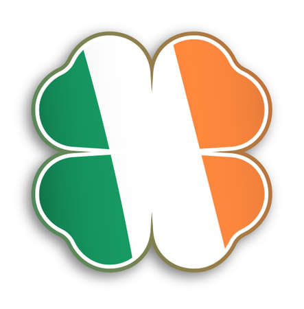 badge, emblem of four leaf clover in colors of Irish flag. Clover leaf silhouette. Isolated vector on white backgroundのイラスト素材