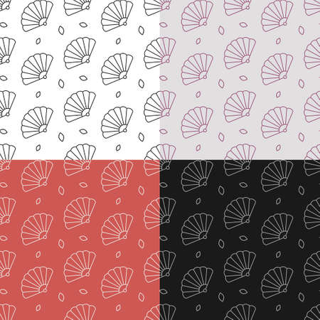 set of seamless patterns with Female folding fan of Japanese geisha. Ornament for decoration and printing on fabric. Design element. Vectorのイラスト素材