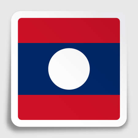 Lao People Democratic Republic flag icon on paper square sticker with shadow. Button for mobile application or web. Vectorのイラスト素材