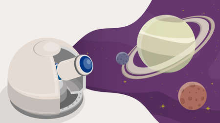 Observatory is watching Satellites on orbit around planet in space. Station for observing space,...