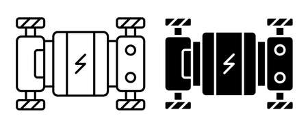 Liner icon. Electric vehicle platform. Electric vehicle chassis with batteries. Simple black and white vector isolated on white backgroundのイラスト素材