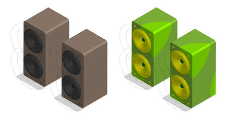 Isometric Musical speakers for playing music. Disco equipment. Realistic 3D vector isolated on white backgroundのイラスト素材