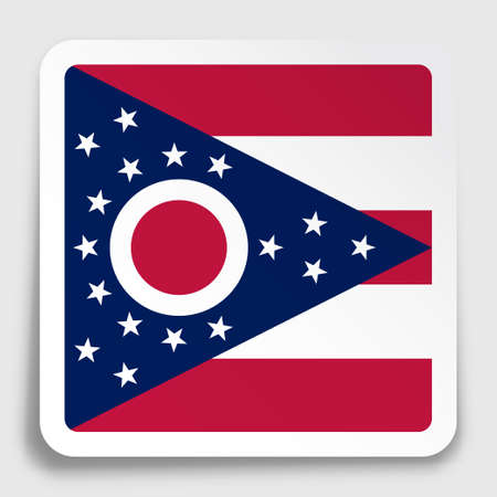 american state of Ohio flag icon on paper square sticker with shadow. Button for mobile application or web. Vectorのイラスト素材