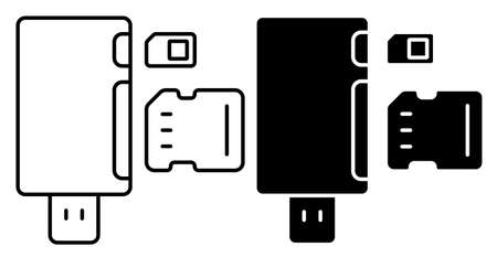 Linear icon. Adapter for connecting external carriers of digital information. Simple black and white vector isolated on white backgroundのイラスト素材