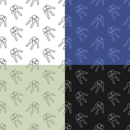 set of seamless patterns with Bunch of keys on ring. Round handle key. Ornament for decoration and printing on fabric. Design element. Vectorのイラスト素材