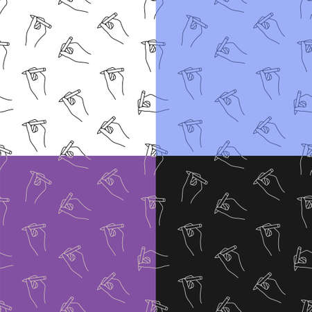 set of seamless patterns with Ballpoint pen in hand of author. Signature on paper from writer or artist. Ornament for decoration and printing on fabric. Design element. Vectorのイラスト素材