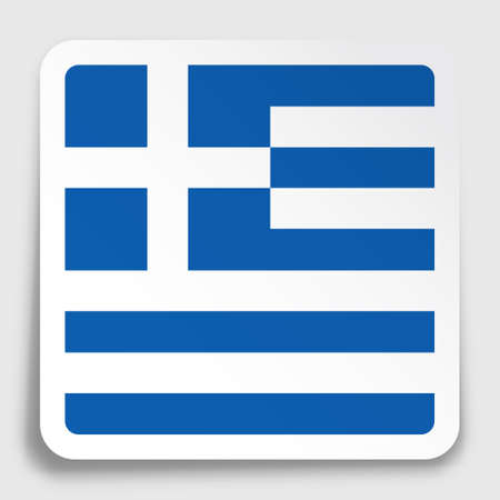 Greece flag icon on paper square sticker with shadow. Button for mobile application or web. Vectorのイラスト素材