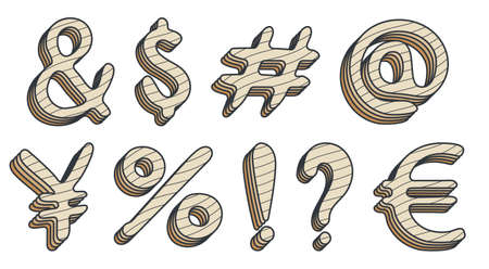 Additional keyboard symbols in cartoon style. And ampersand, dollar, hash symbol, number, yen, euro,...