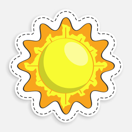 cartoon icon of doodle Sun. Star of planet earth. Astronomy, observation of sun activity and weather. Vector isolated on white backgroundのイラスト素材