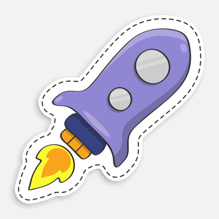 cartoon icon of doodle Flying space rocket. Flights to Mars, Moon and planets of solar system. Technologies for space exploration. Vector isolated on white backgroundのイラスト素材