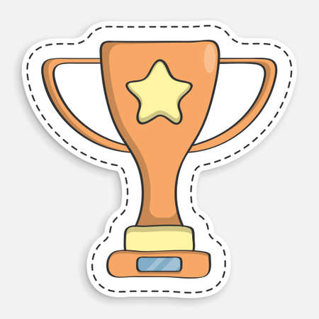 cartoon icon of doodle Prize sports cup for participation in sports competitions. Award to winner of tournament. Vector isolated on white backgroundのイラスト素材