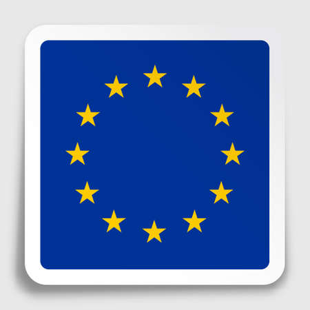 European Union flag icon on paper square sticker with shadow. Button for mobile application or web. Vectorのイラスト素材