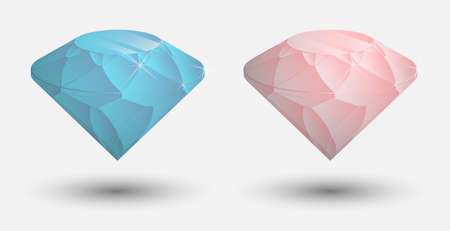 Realistic blue and pink diamonds. Sparkling gems isolated on light background. Expensive holiday gift for girl for her birthday or Valentines Day. Vectorのイラスト素材