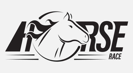 Silhouette of horse head on race. Emblem of horse racing competition. Simple black and white vector isolated on white backgroundのイラスト素材